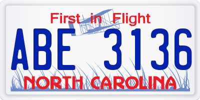 NC license plate ABE3136