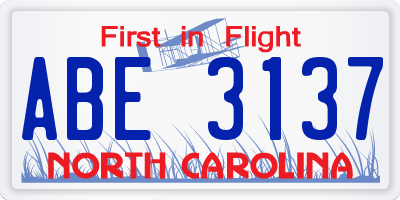 NC license plate ABE3137