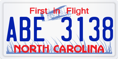 NC license plate ABE3138