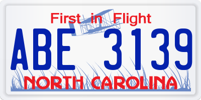 NC license plate ABE3139