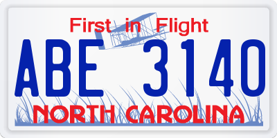 NC license plate ABE3140