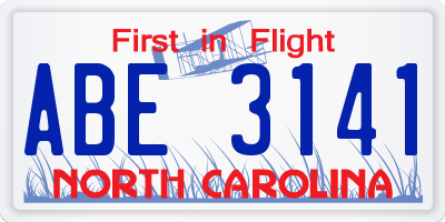 NC license plate ABE3141