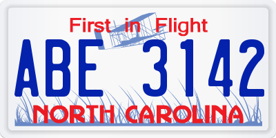 NC license plate ABE3142