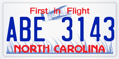 NC license plate ABE3143