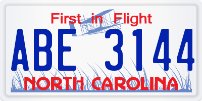 NC license plate ABE3144