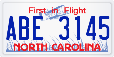 NC license plate ABE3145