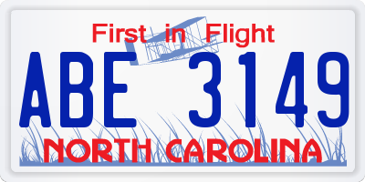 NC license plate ABE3149
