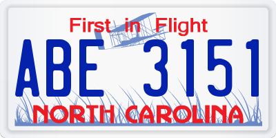 NC license plate ABE3151