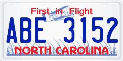 NC license plate ABE3152