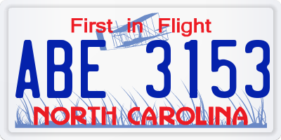 NC license plate ABE3153