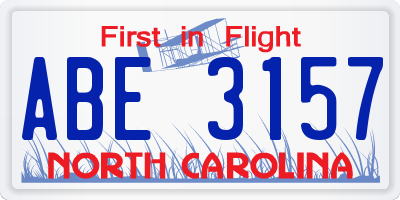 NC license plate ABE3157