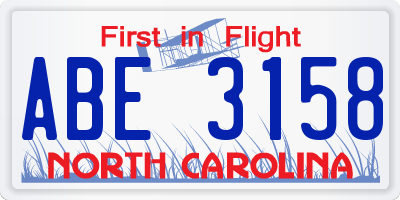 NC license plate ABE3158
