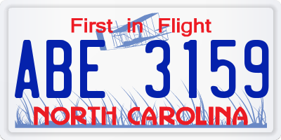 NC license plate ABE3159