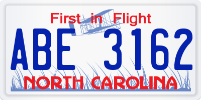 NC license plate ABE3162