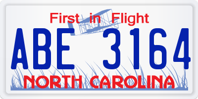 NC license plate ABE3164