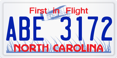 NC license plate ABE3172