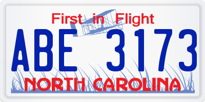 NC license plate ABE3173