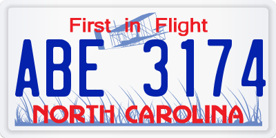 NC license plate ABE3174