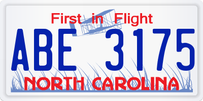 NC license plate ABE3175