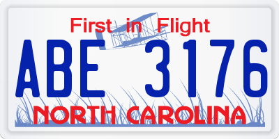 NC license plate ABE3176