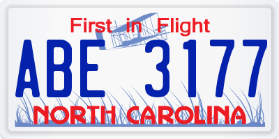 NC license plate ABE3177