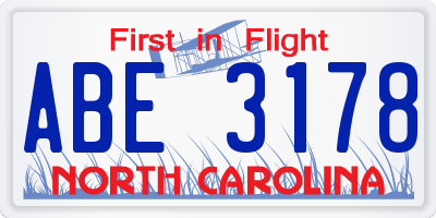 NC license plate ABE3178
