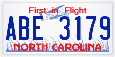 NC license plate ABE3179