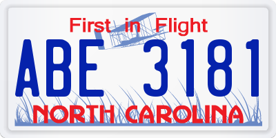 NC license plate ABE3181