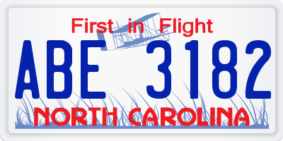 NC license plate ABE3182
