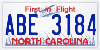 NC license plate ABE3184