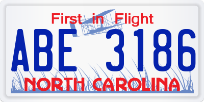 NC license plate ABE3186