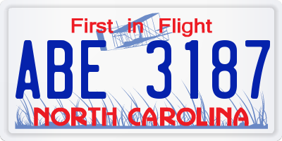 NC license plate ABE3187