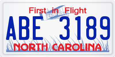 NC license plate ABE3189