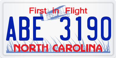 NC license plate ABE3190