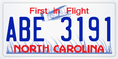 NC license plate ABE3191