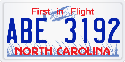 NC license plate ABE3192