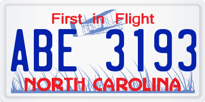 NC license plate ABE3193
