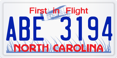 NC license plate ABE3194