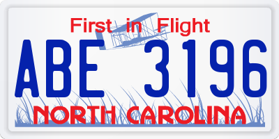 NC license plate ABE3196