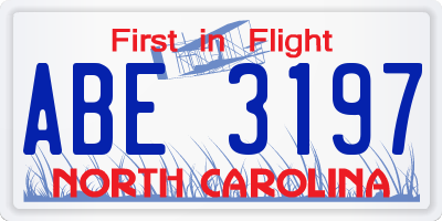 NC license plate ABE3197