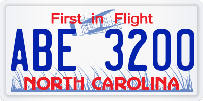 NC license plate ABE3200