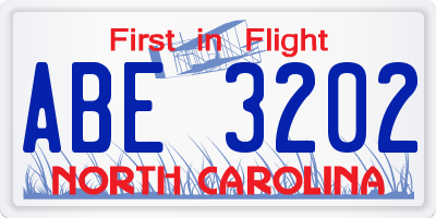 NC license plate ABE3202