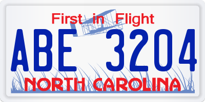 NC license plate ABE3204