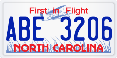 NC license plate ABE3206