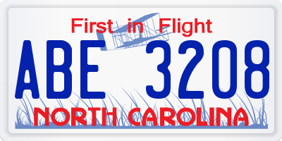 NC license plate ABE3208