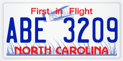 NC license plate ABE3209
