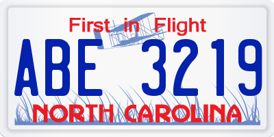 NC license plate ABE3219