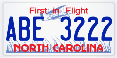 NC license plate ABE3222