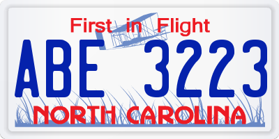 NC license plate ABE3223