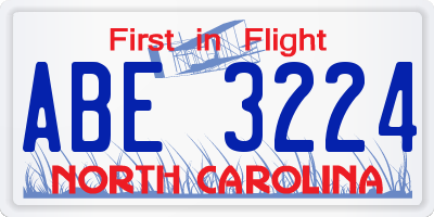NC license plate ABE3224